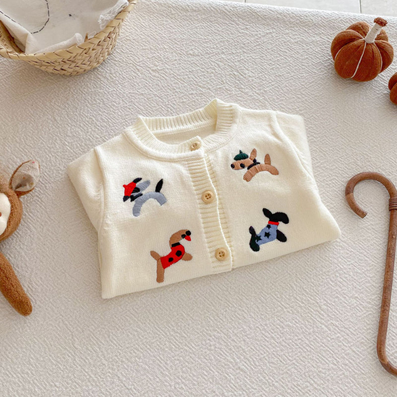 【BABY】わんちゃん刺繍ニットカーディガンSK092426