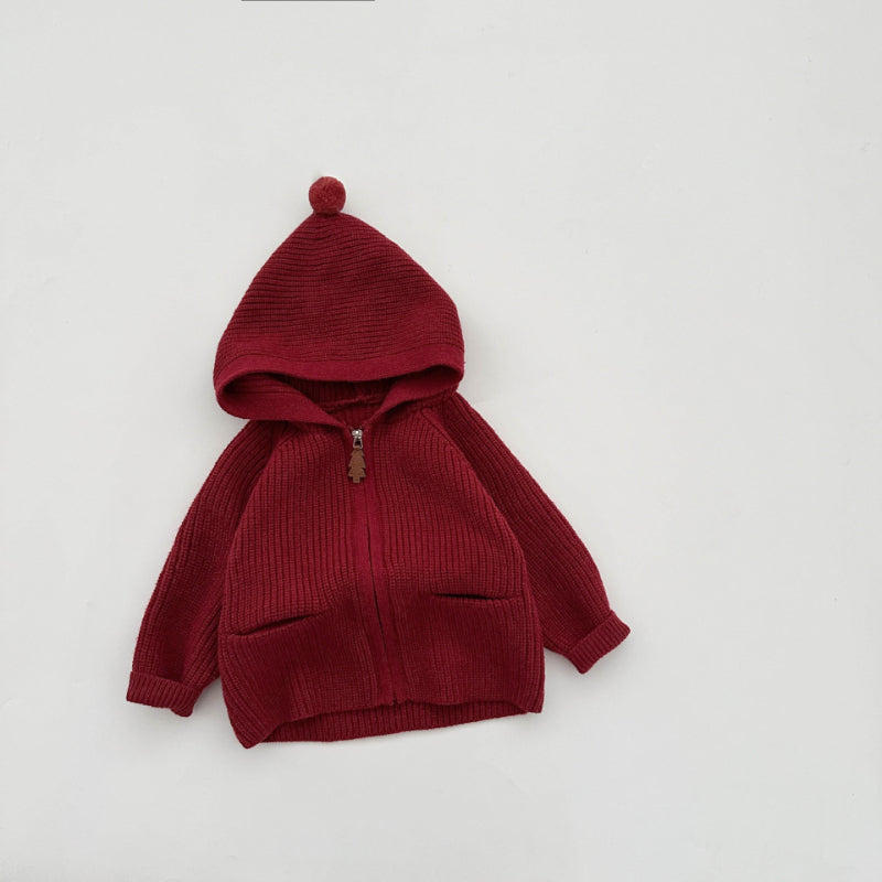 【BABY&KID】冬新作無地フード付きニットカーディガンSK103010