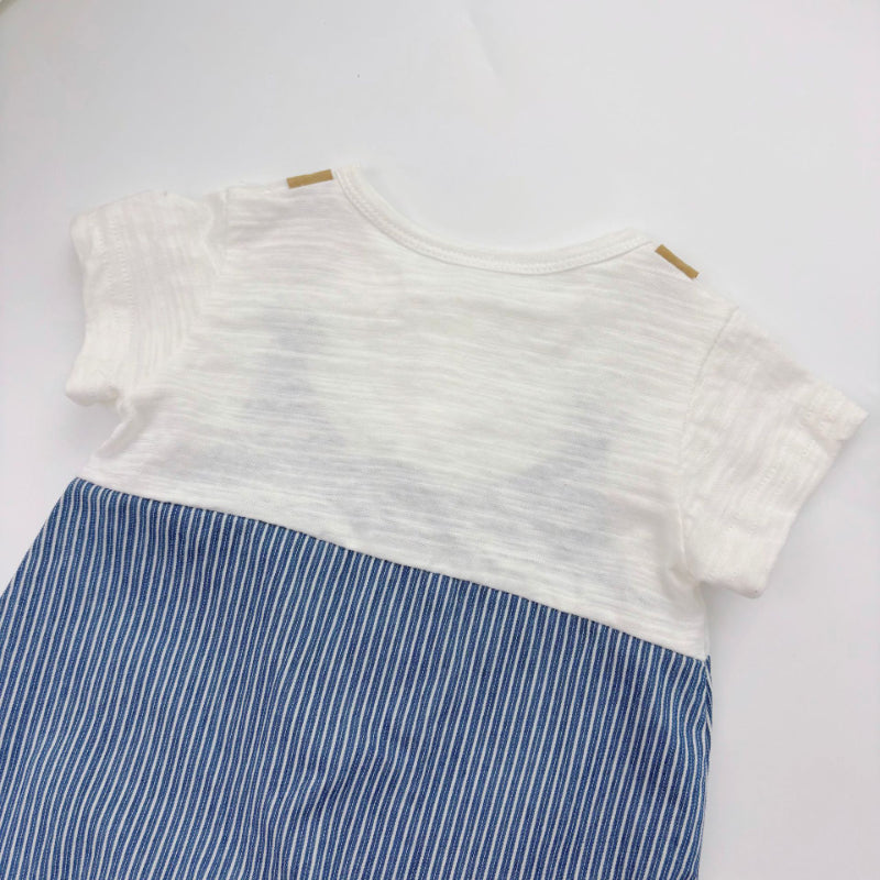 【BABY】夏新作 ストライプ風フェイクレイヤードカバーオールSK090707