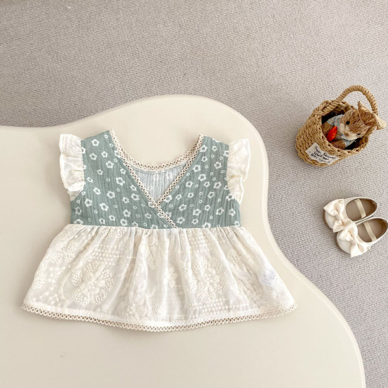 【BABY&KID】夏新作 ダブルガーゼプリントトップス&ショートパンツSK080110