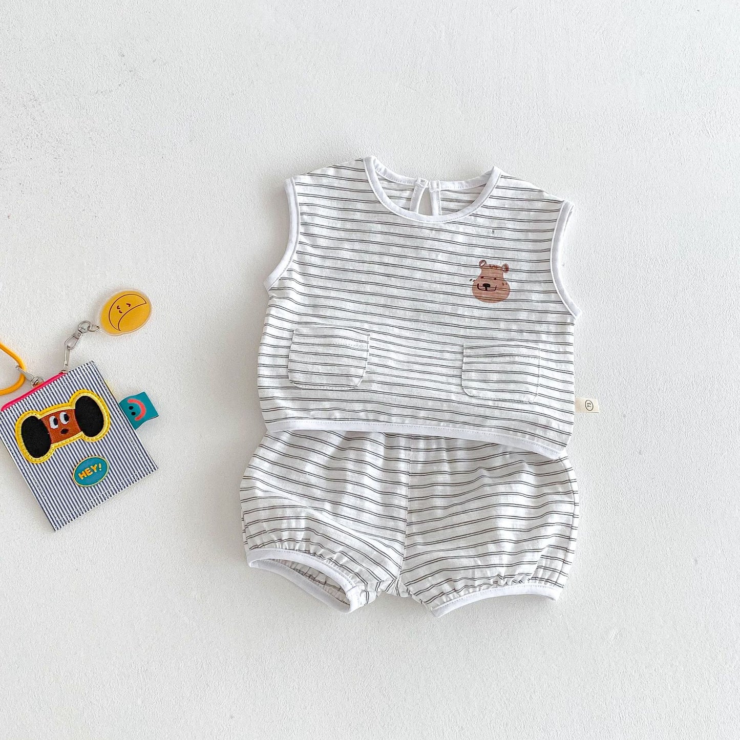 【BABY&KID】夏新作 クマボーダーノースリーブセットアップSKO71214