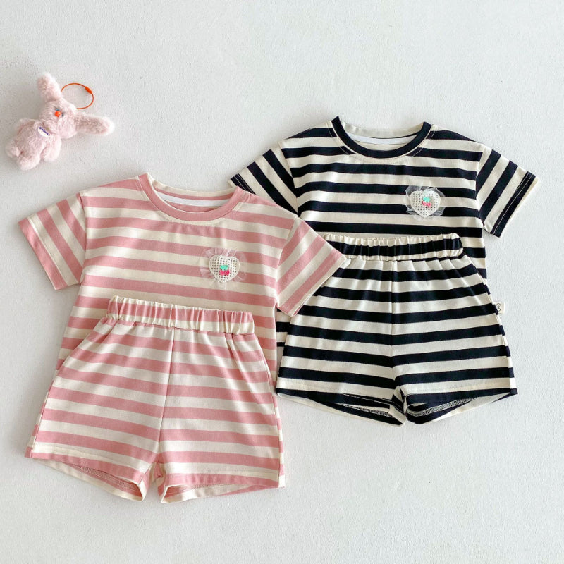 【BABY&KID】夏新作 ハートストライプセットアップSK070218