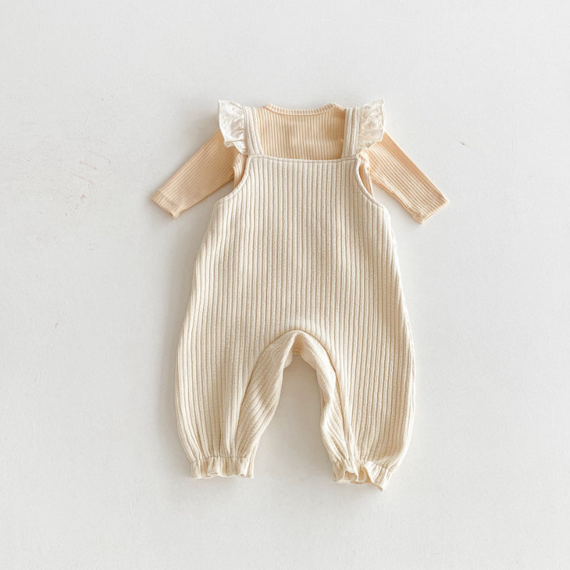 【BABY】コットンリブフリルサロペットロンパースSK100312