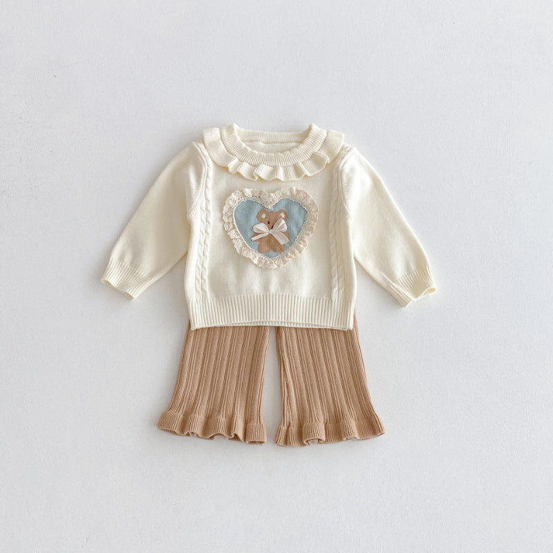 【BABY】くまニットトップス&フレアパンツセットSK092403