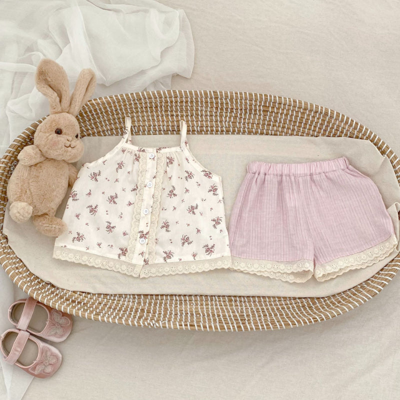 【BABY&KID】夏新作 花柄キャミソール&ショートパンツセットアップSK071928