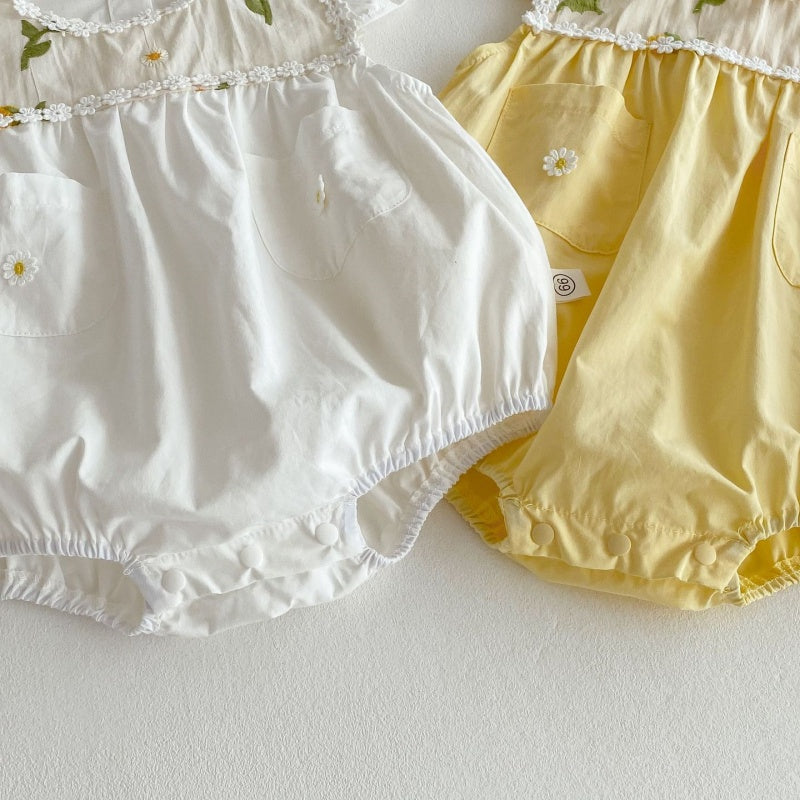 【BABY】夏新作 小花刺繍襟ロンパースSK071907