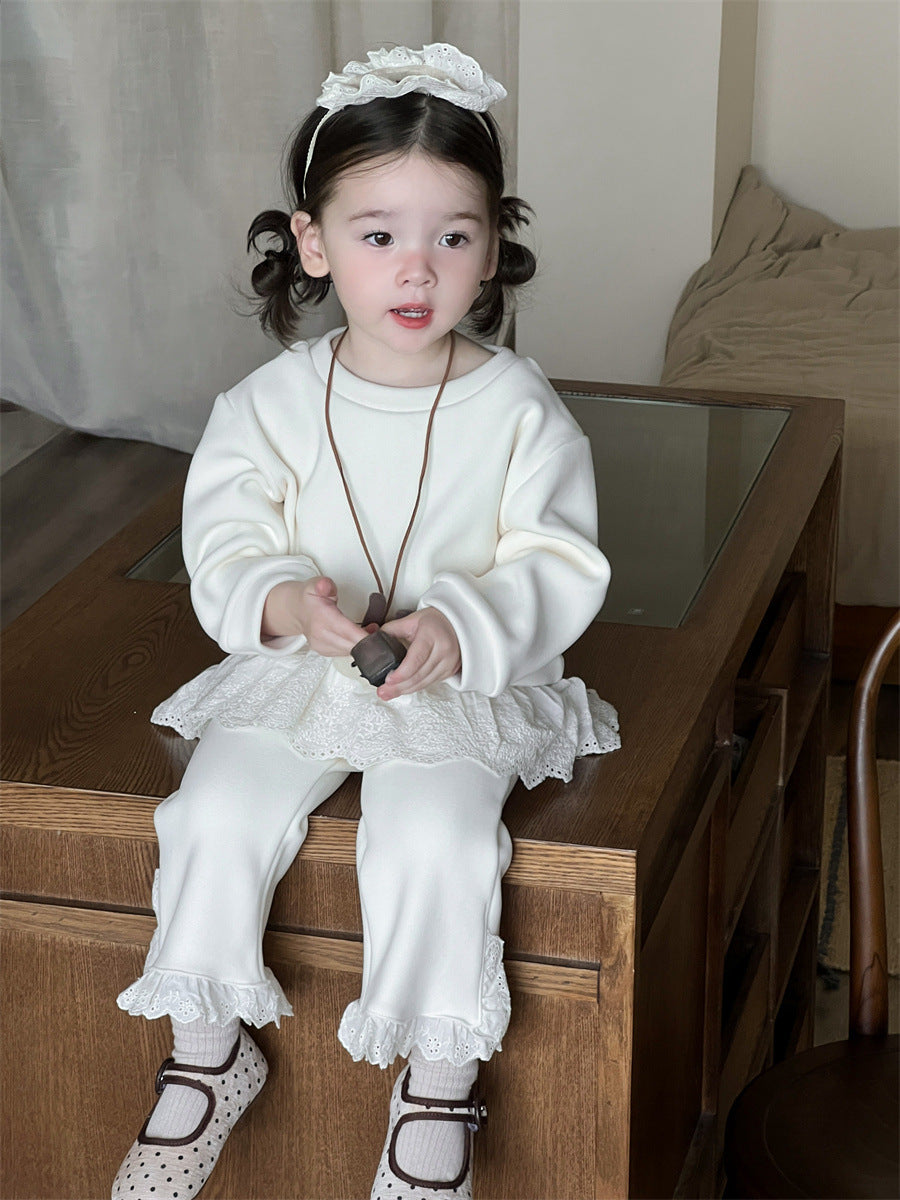 【BABY&KID】レース無地トップス&パンツセットSK012406