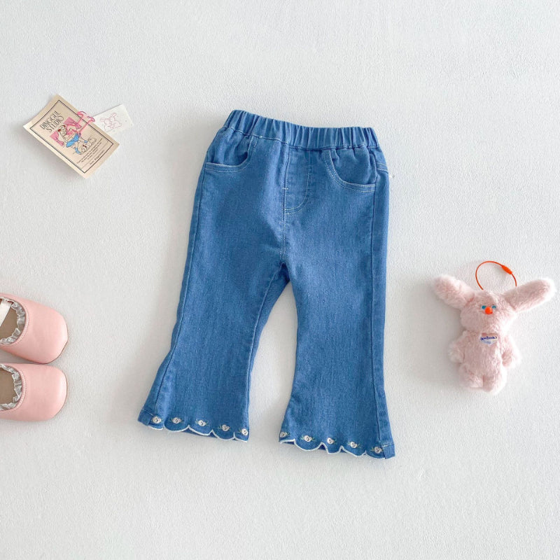 【BABY&KID】夏新作 裾刺繍入りデニムパンツSK070603