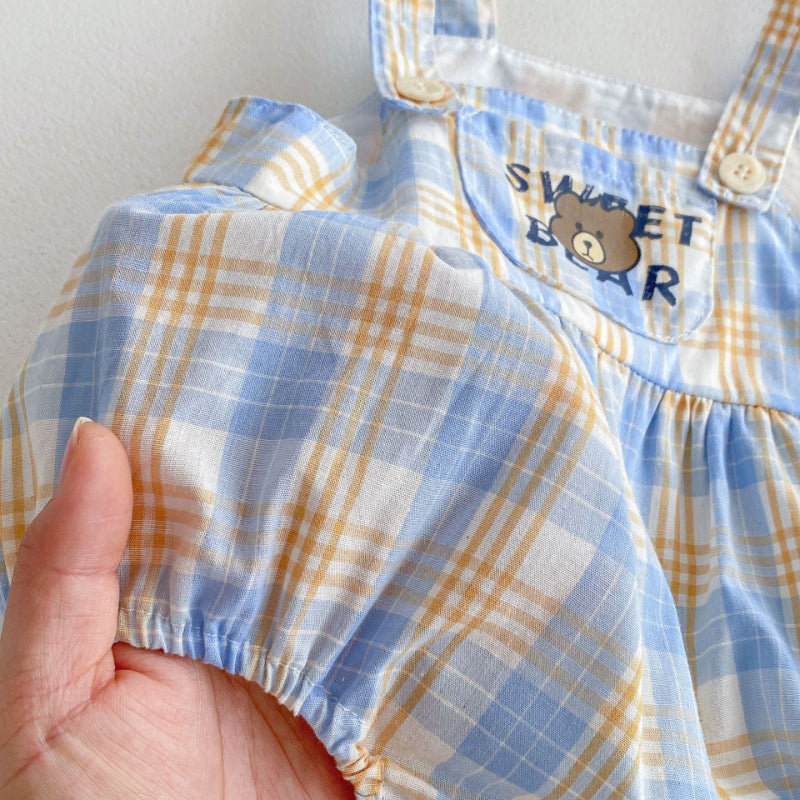 【BABY】夏新作 Sweet bearチェックロンパース、サロペットSK062910