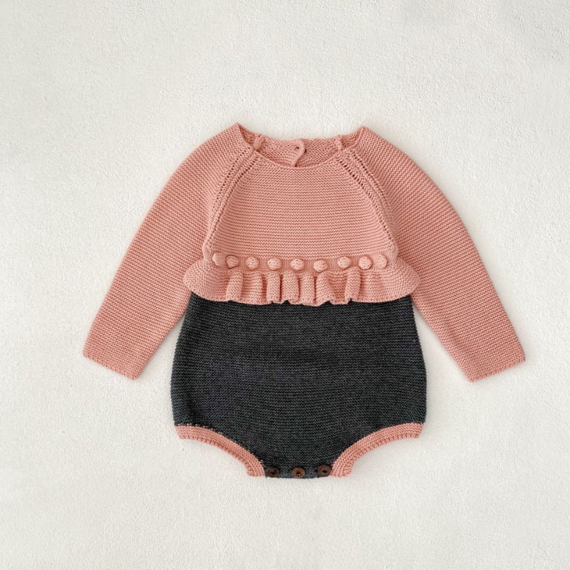 【BABY】配色ニット長袖ロンパースSK100101
