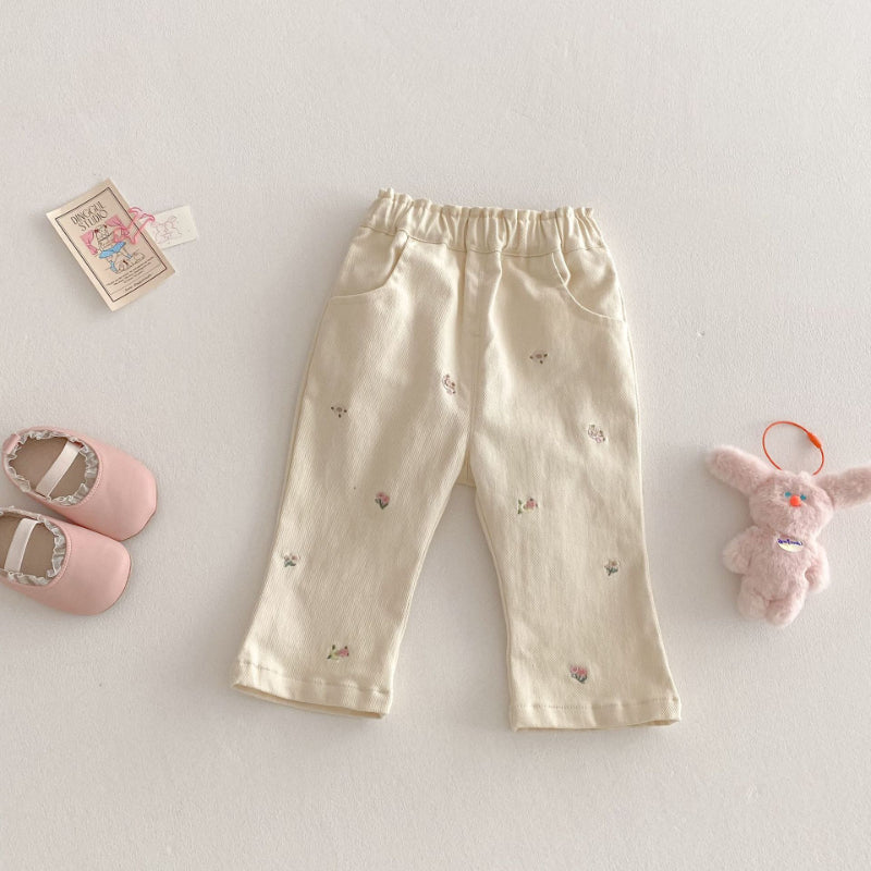 【BABY&KID】夏新作 ピンク刺繍ブラウス、刺繍フレアパンツセットSK070610
