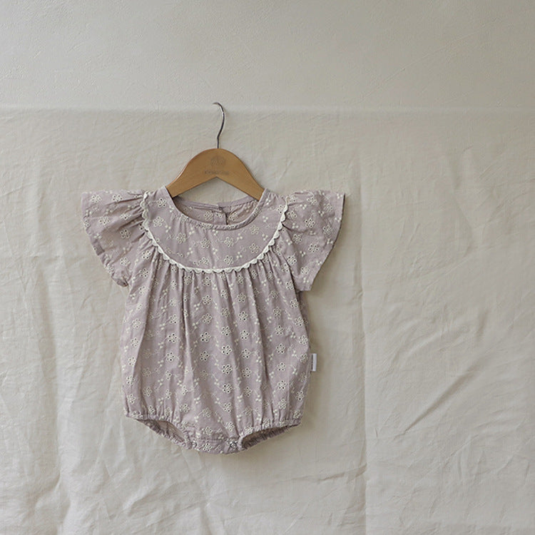 【BABY】夏新作 無地刺繍レースロンパースSK071602