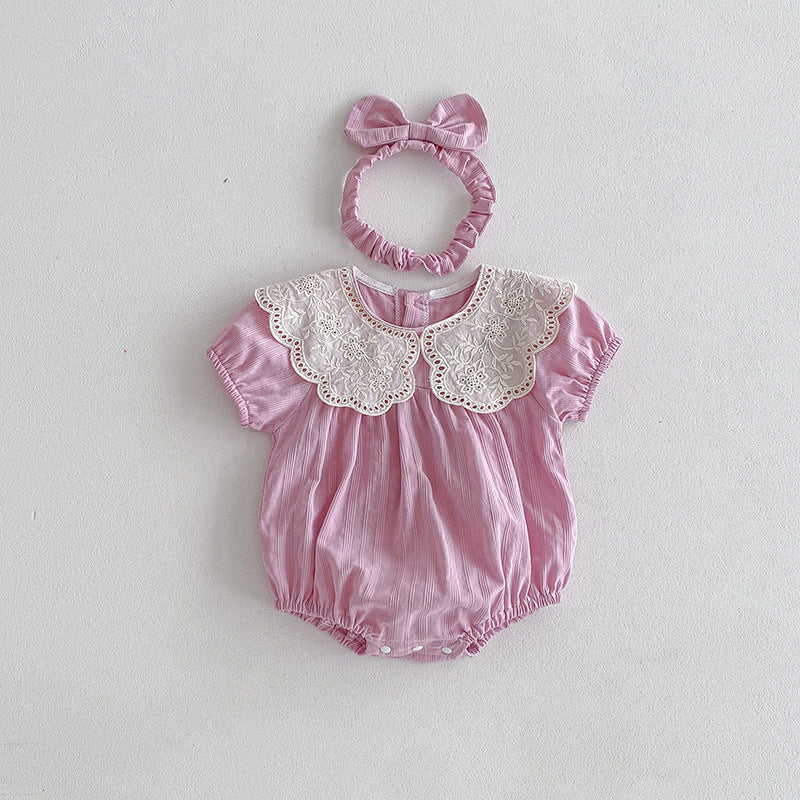 【姉妹服】夏新作 レース刺繍襟ロンパース、ワンピースSK081627