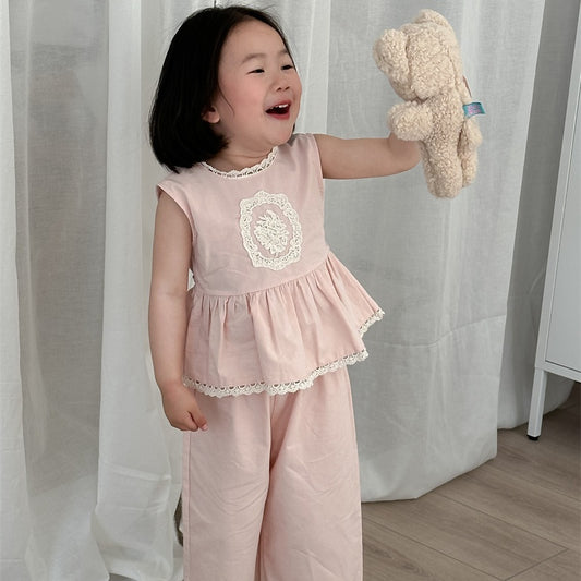【BABY&KID】夏新作 フラワー刺繍デニムスーツSK081532