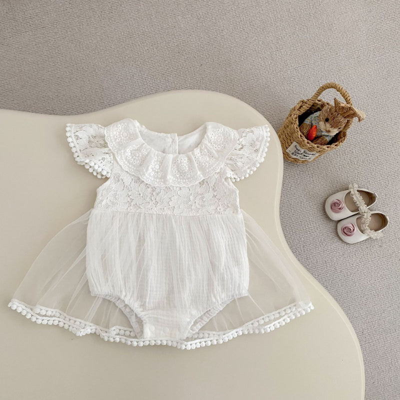 【BABY】夏新作 フラワー刺繍ロンパースSK080101