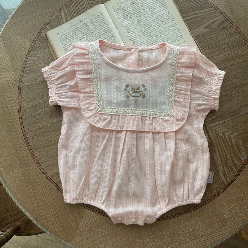 【BABY】夏新作 刺繍入り半袖ロンパースSK091318
