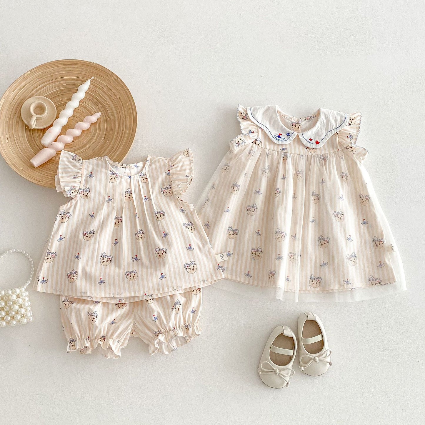 【BABY&KID】夏新作 ベア柄フリルワンピース、セットアップSK061604