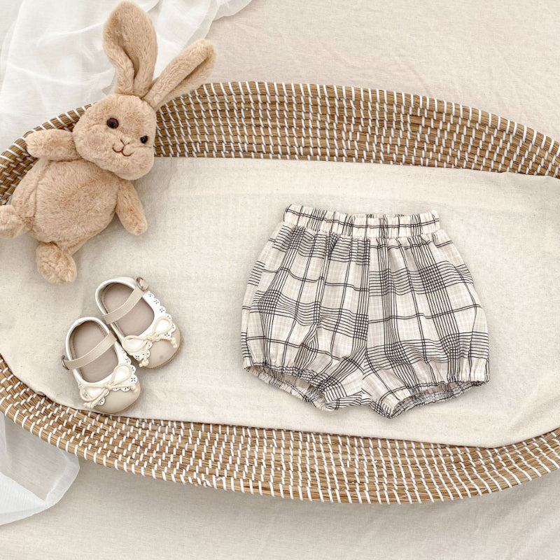 【BABY&KID】夏新作 刺繍フリル襟トップス&チェックショートパンツSK081524