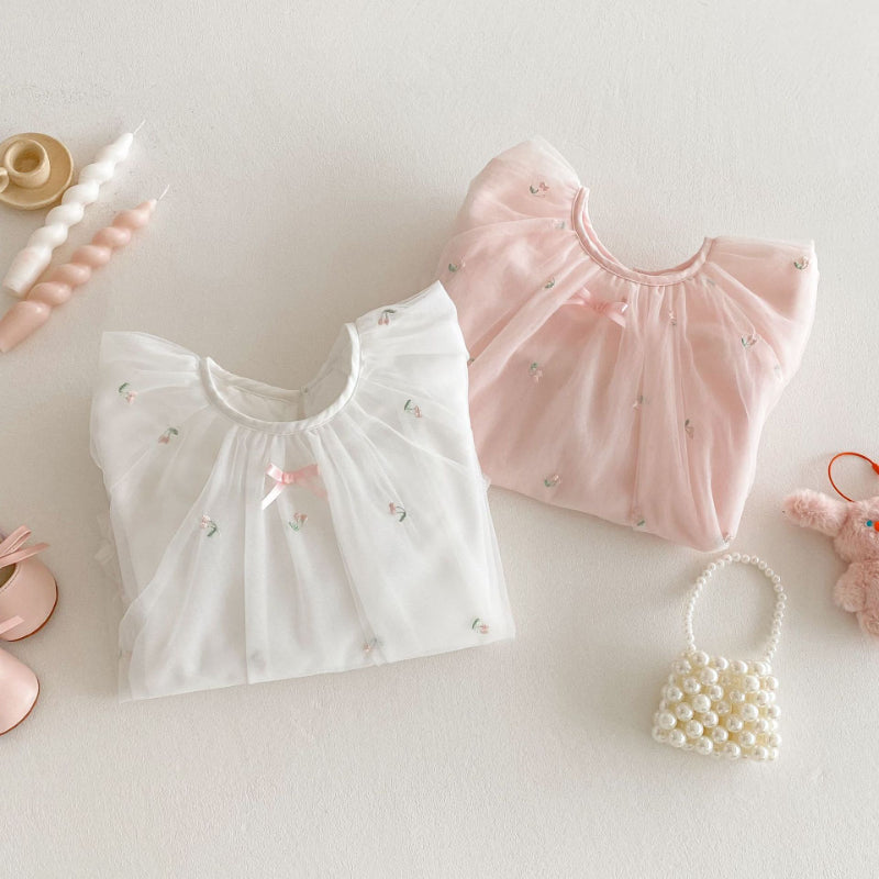 【BABY&KID】夏新作 メッシュ刺繍ワンピースSK070512