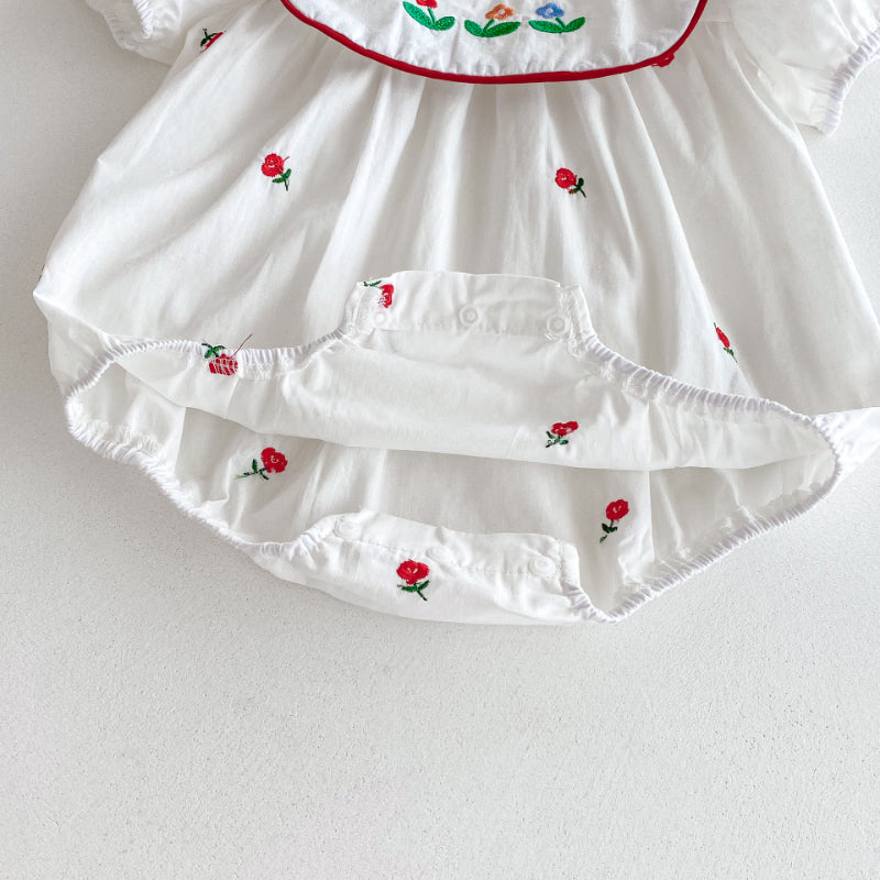 【BABY】夏新作 スクエアネック刺繍ロンパースSK091516