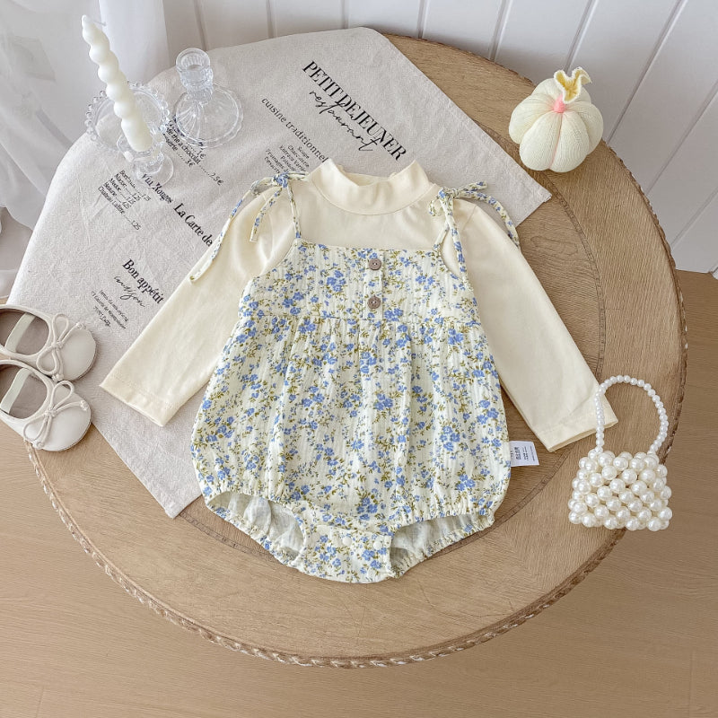 【BABY】フェイクレイヤード花柄ロンパースSK092805