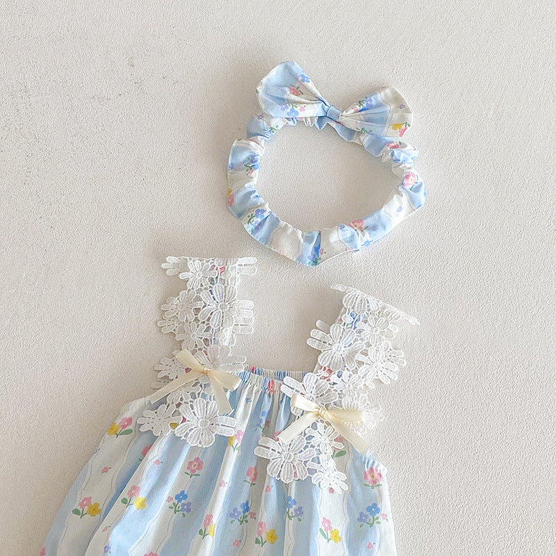 【姉妹服】夏新作 レースキャミ小花柄ロンパース、ワンピースSK081628