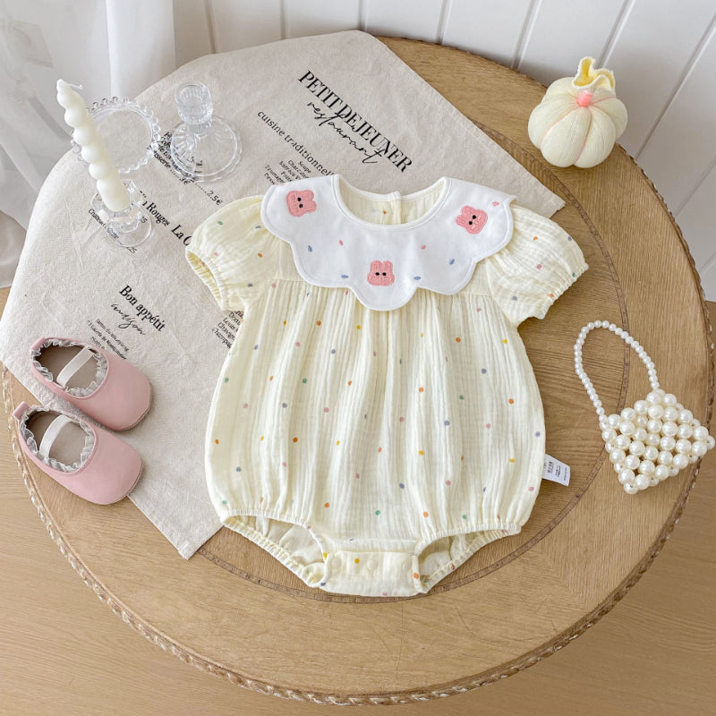 【BABY】夏新作 うさぎ刺繍ドットロンパースSK092606