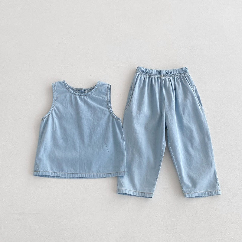【BABY&KID】夏新作 ノースリーブデニムセットアップSK080207