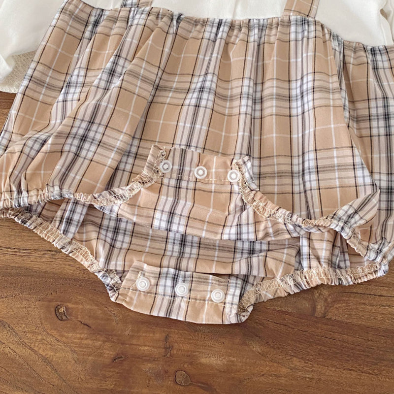 【BABY】チェック切替ロンパース&帽子SK103613