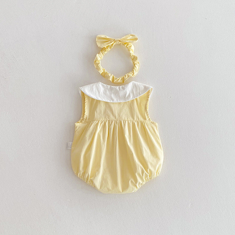 【姉妹服】夏新作 クリームイエローロンパース、ワンピースSK081635