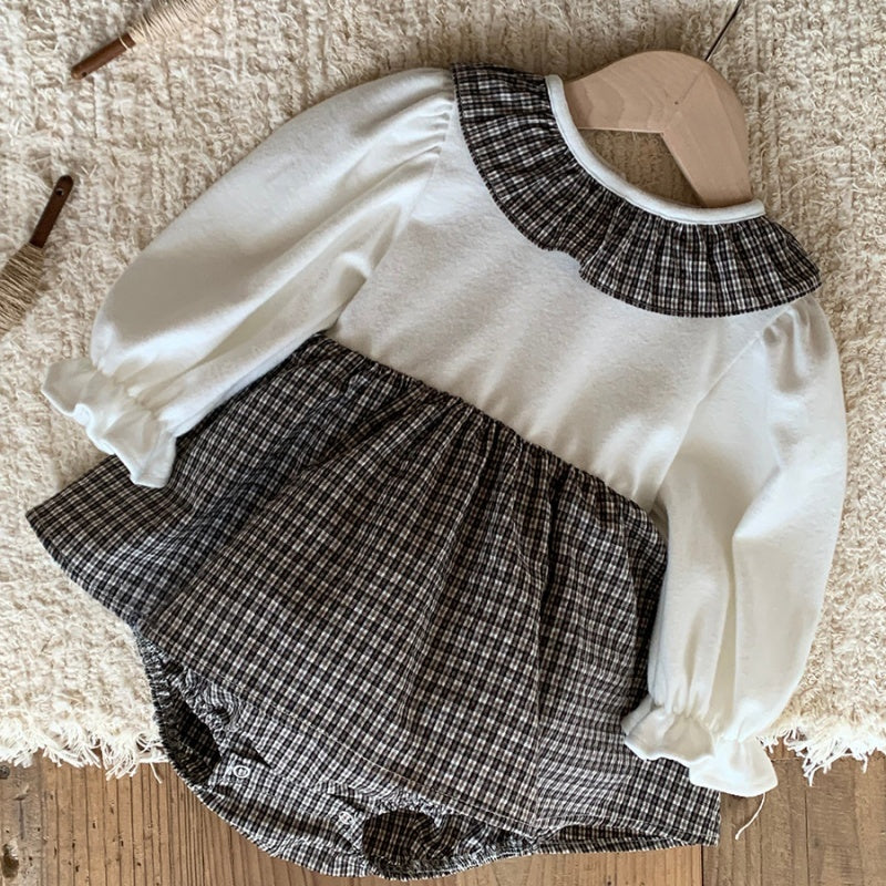 【BABY-予約限定】チェック切替えラウンドカラー ロンパースSK101207