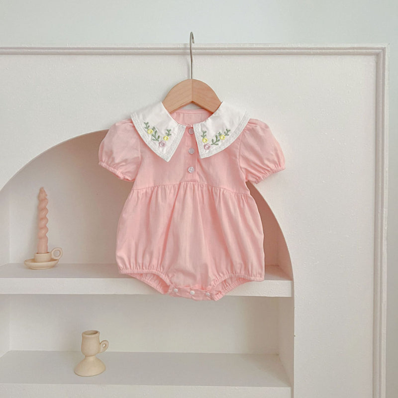 【姉妹服】夏新作 刺繍フラワー襟ロンパース、ワンピースSK081621