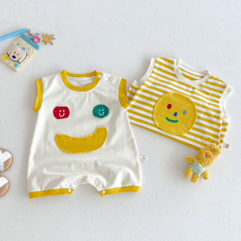 【BABY】夏新作 韓国風ワッペンストライプロンパースSK070117