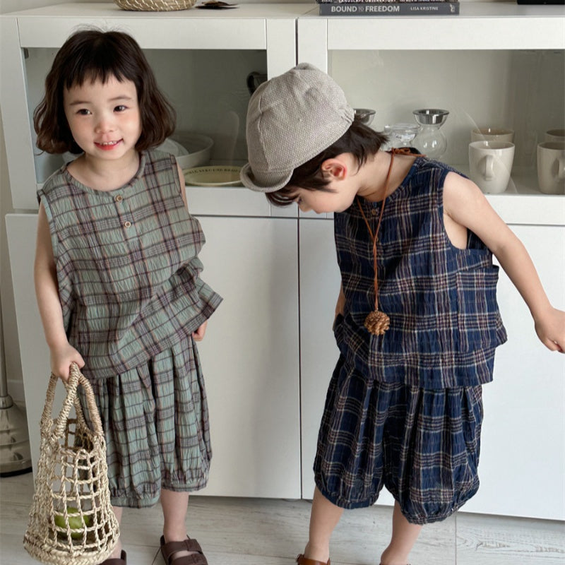 【BABY&KID】夏新作 チェックコットンリネンセットアップSK080511