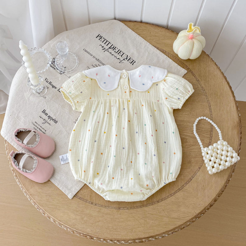 【BABY】夏新作 うさぎ刺繍ドットロンパースSK092606