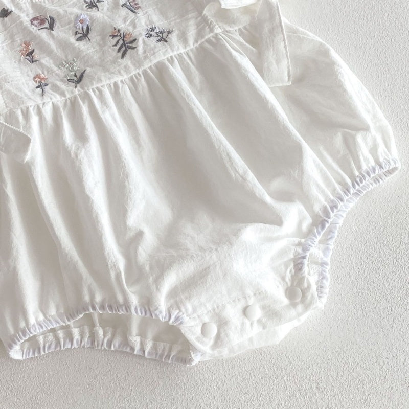 【BABY】夏新作 花柄刺繍サイドリボン ロンパースSK062305