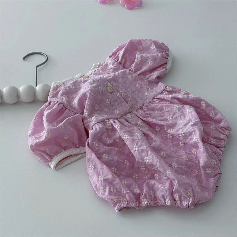 【BABY】夏新作 パフスリーブ刺繍ロンパースSK090312