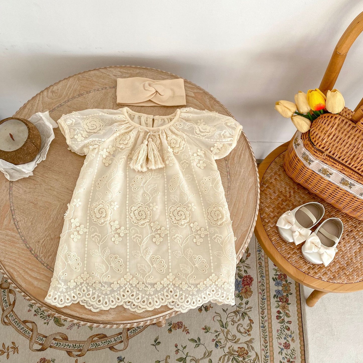 【BABY&KID】夏新作 立体花刺繍半袖ワンピースSK063107