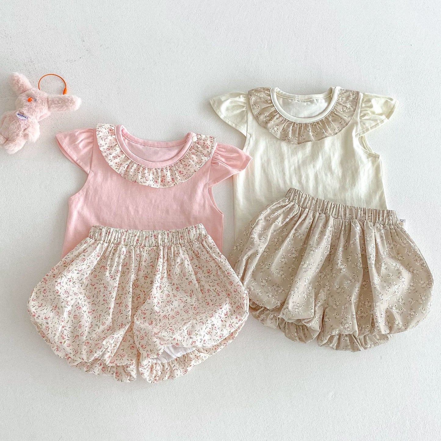 【BABY&KID】夏新作 フリル襟トップス&フラワーパンツSKO71217