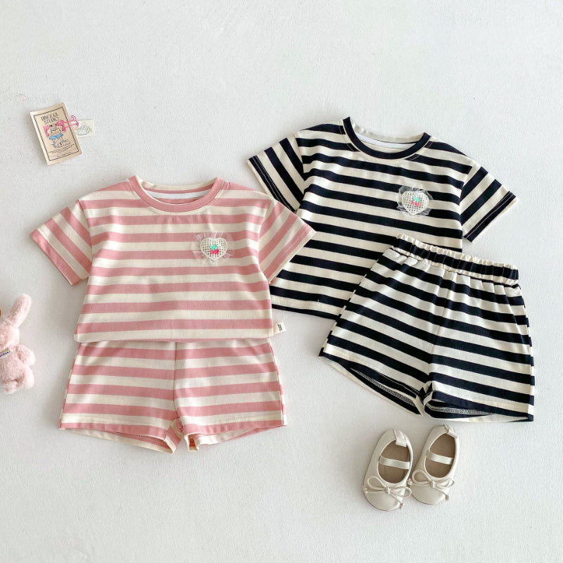 【BABY&KID】夏新作 ハートストライプセットアップSK070218