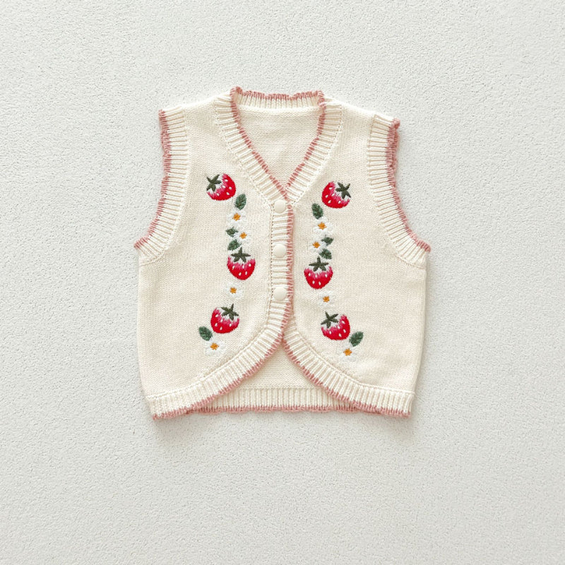 【BABY】いちご刺繍ベストSK100621