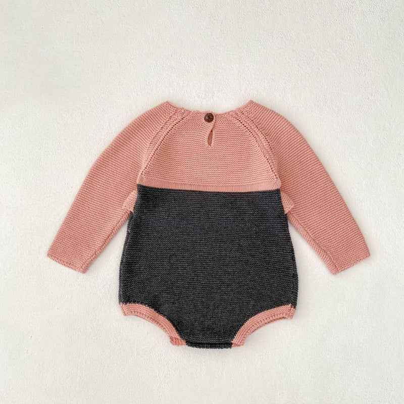 【BABY】配色ニット長袖ロンパースSK100101