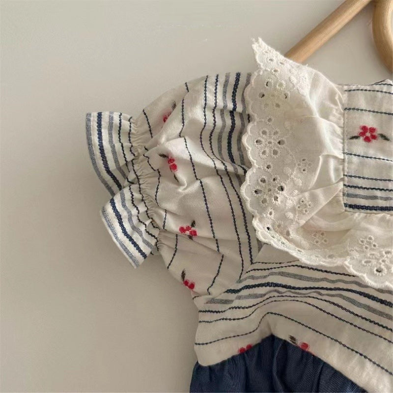 【BABY】夏新作 スクエアネック刺繍ロンパースSK091319