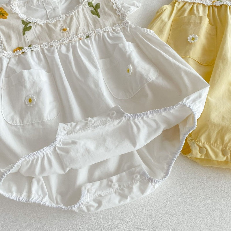 【BABY】夏新作 小花刺繍襟ロンパースSK071907