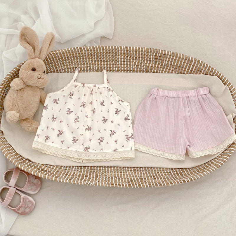 【BABY&KID】夏新作 花柄キャミソール&ショートパンツセットアップSK071928