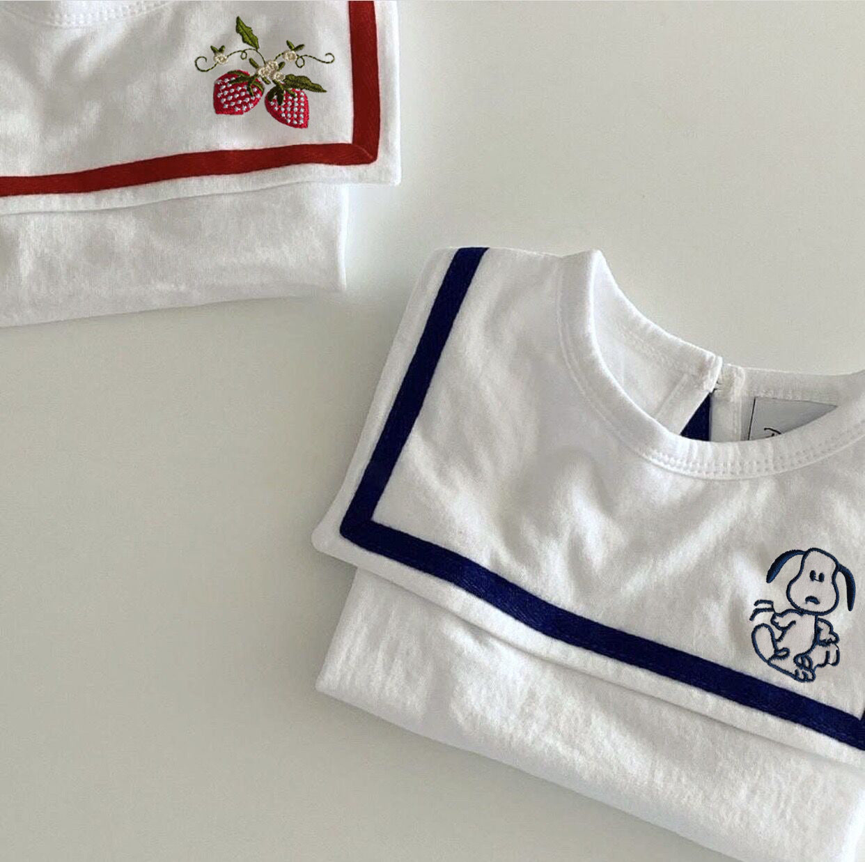 【BABY】夏新作 可愛い刺繍海軍襟ロンパースSK071803