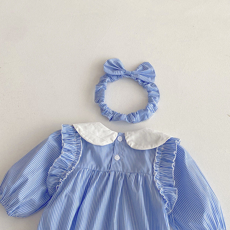 【姉妹服】ブルーストライプロンパース、ワンピースSK101113