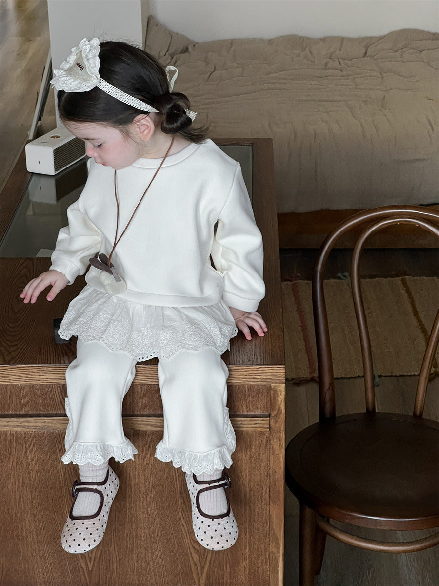 【BABY&KID】レース無地トップス&パンツセットSK012406