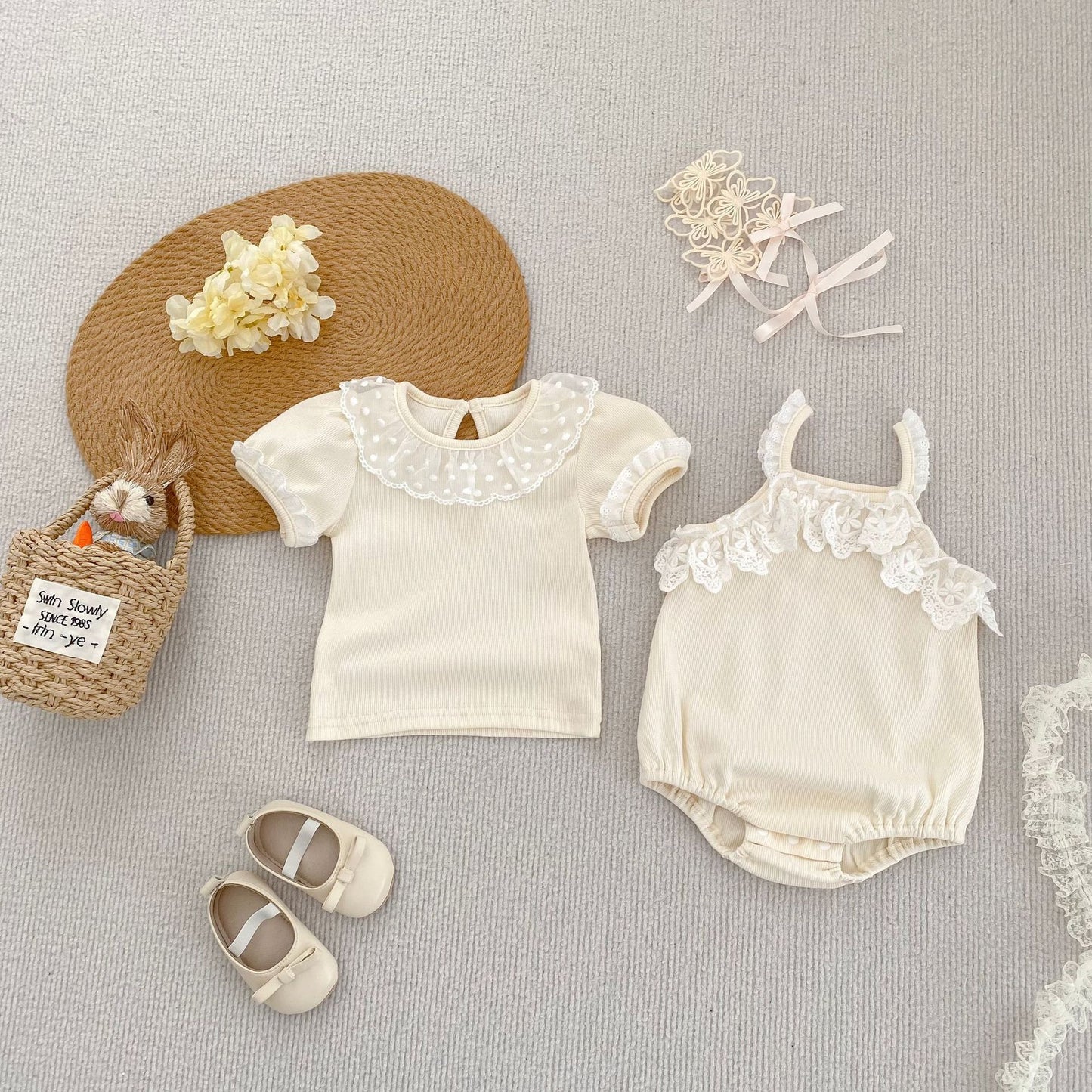 【BABY】夏新作 レースクリームロンパース、TシャツSK061805