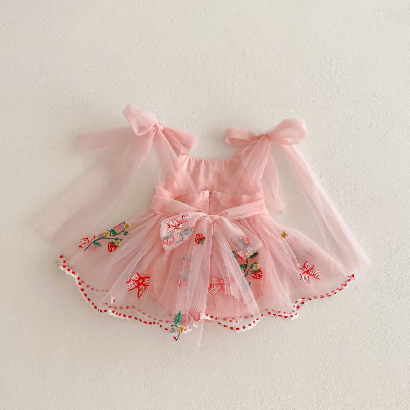 【BABY】夏新作 いちご刺繍リボンロンパースワンピSK081707